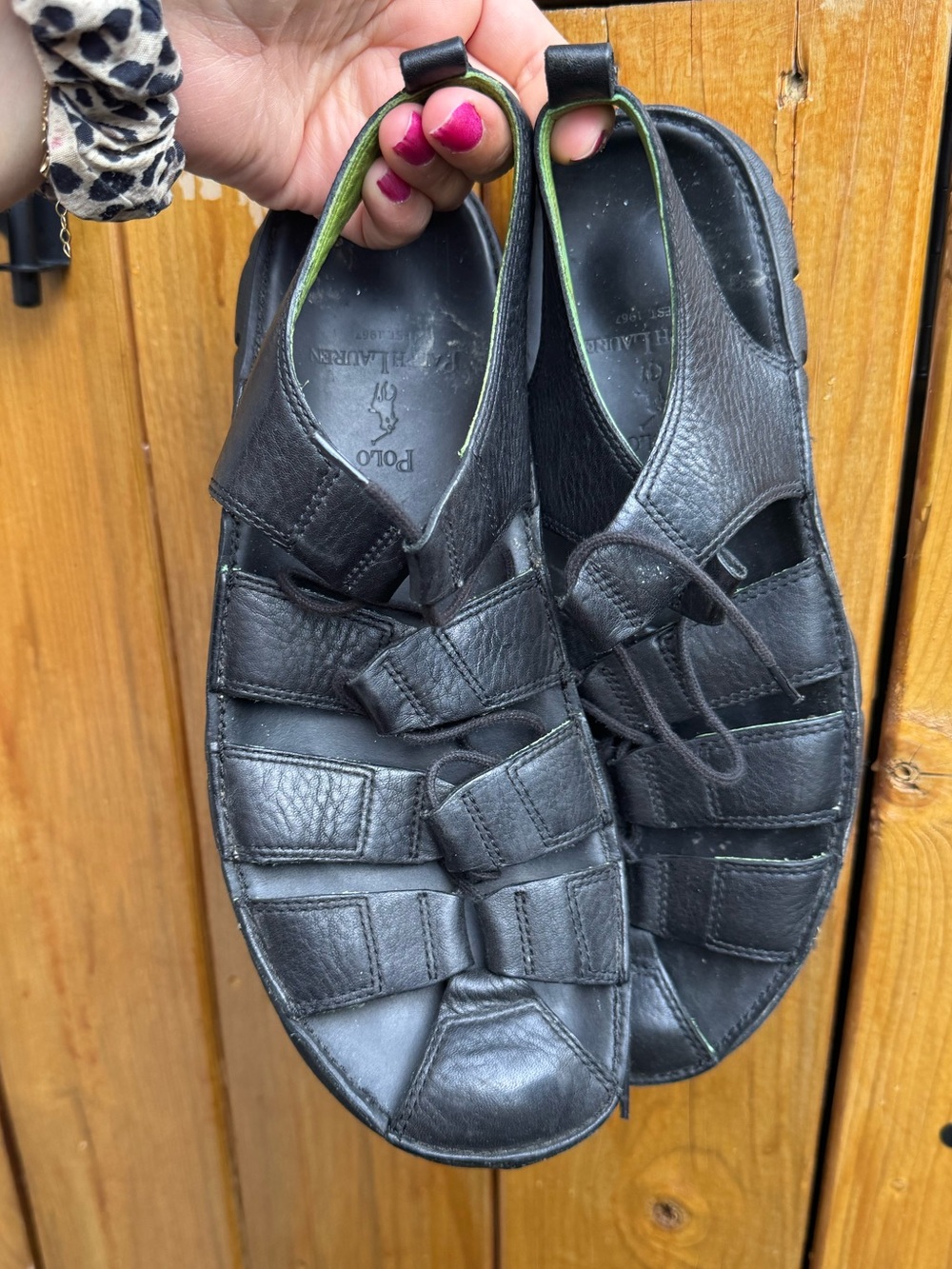 Polo by Ralph Lauren Black Leather Men's Fisherman Sandals